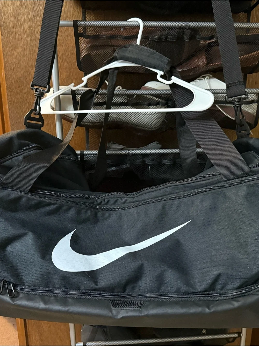 Nike Black Duffel Bag with White Swoosh